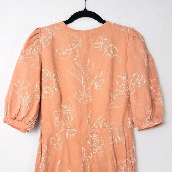 Capulet Isalina Linen Cropped Jumpsuit S Oleander Floral Puff Sleeve Wide Leg - Picture 12 of 14